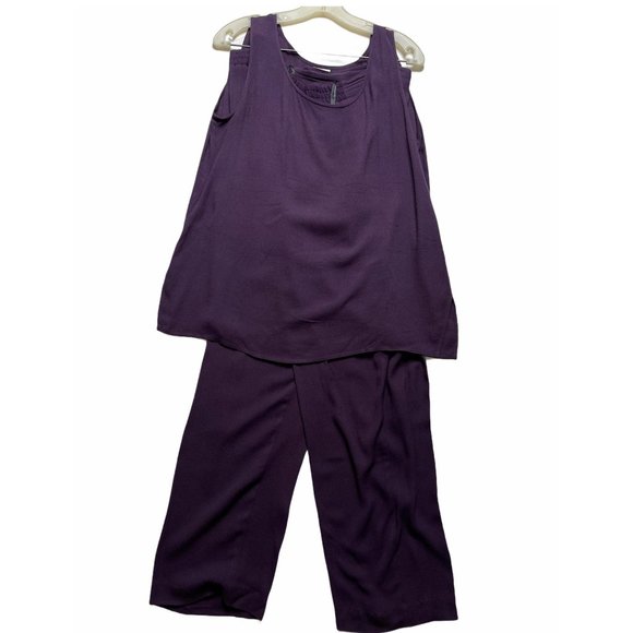 Unknown Pants - Ladies Purple Rayon 2pc Outfit Set Tank Top Pants